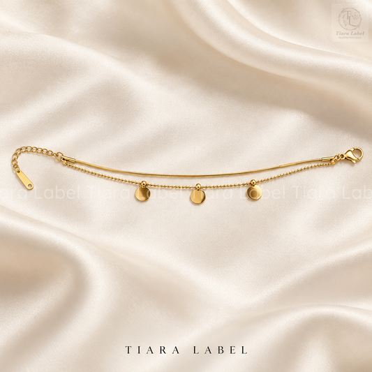 Dual-Layer Snake & Ball Chain Disc Charm Bracelet