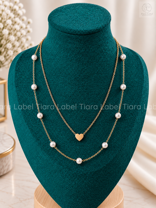 Layered Pearl Heart Anti-Tarnish Necklace