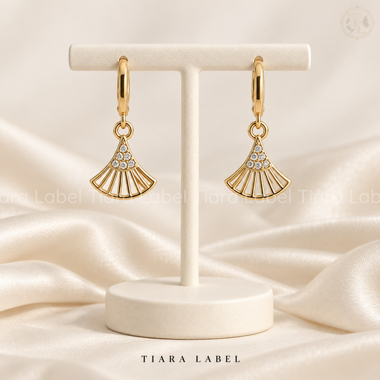 Golden Fan Anti-Tarnish Hoop Earrings