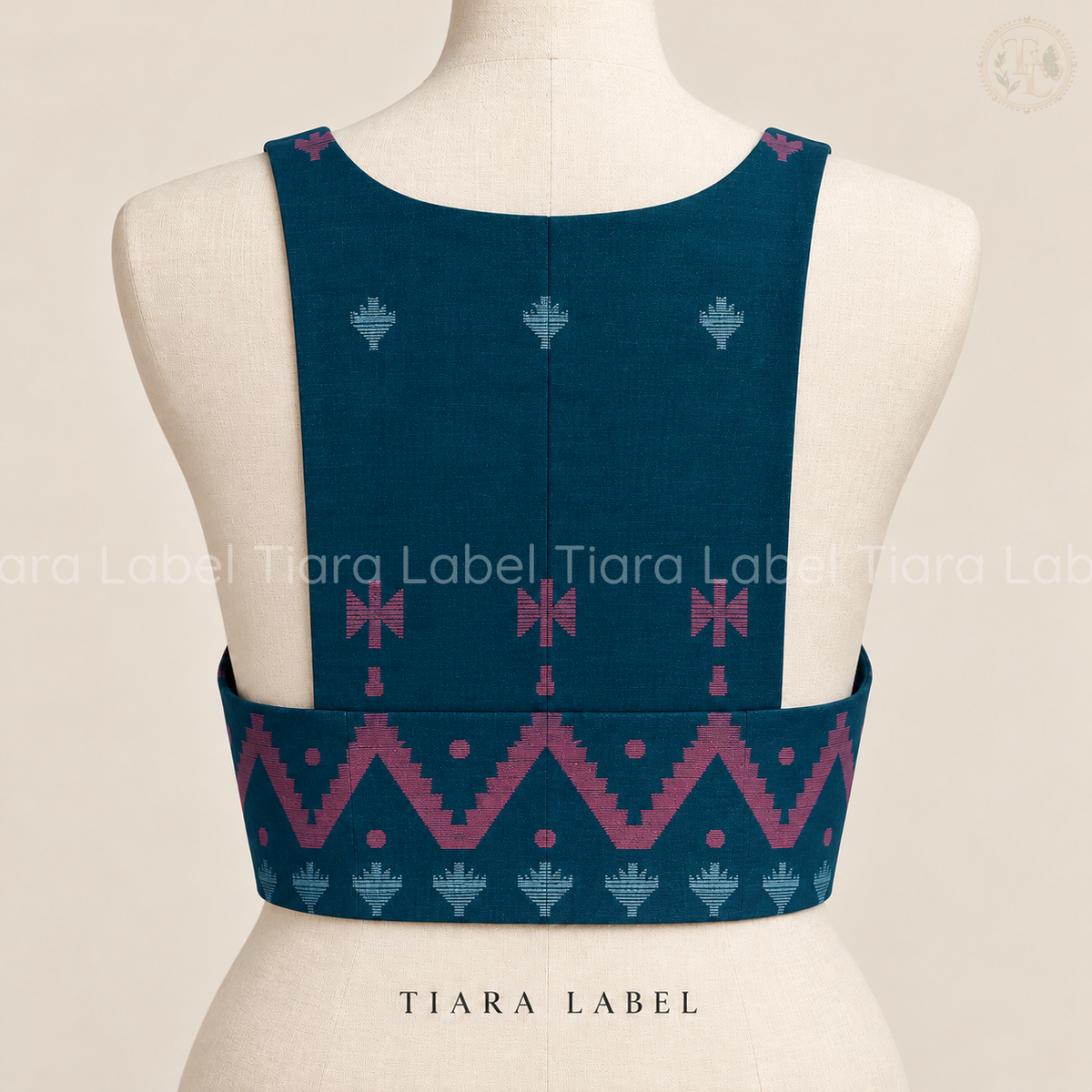 Woven Tribal Motif Sleeveless Teal Blouse