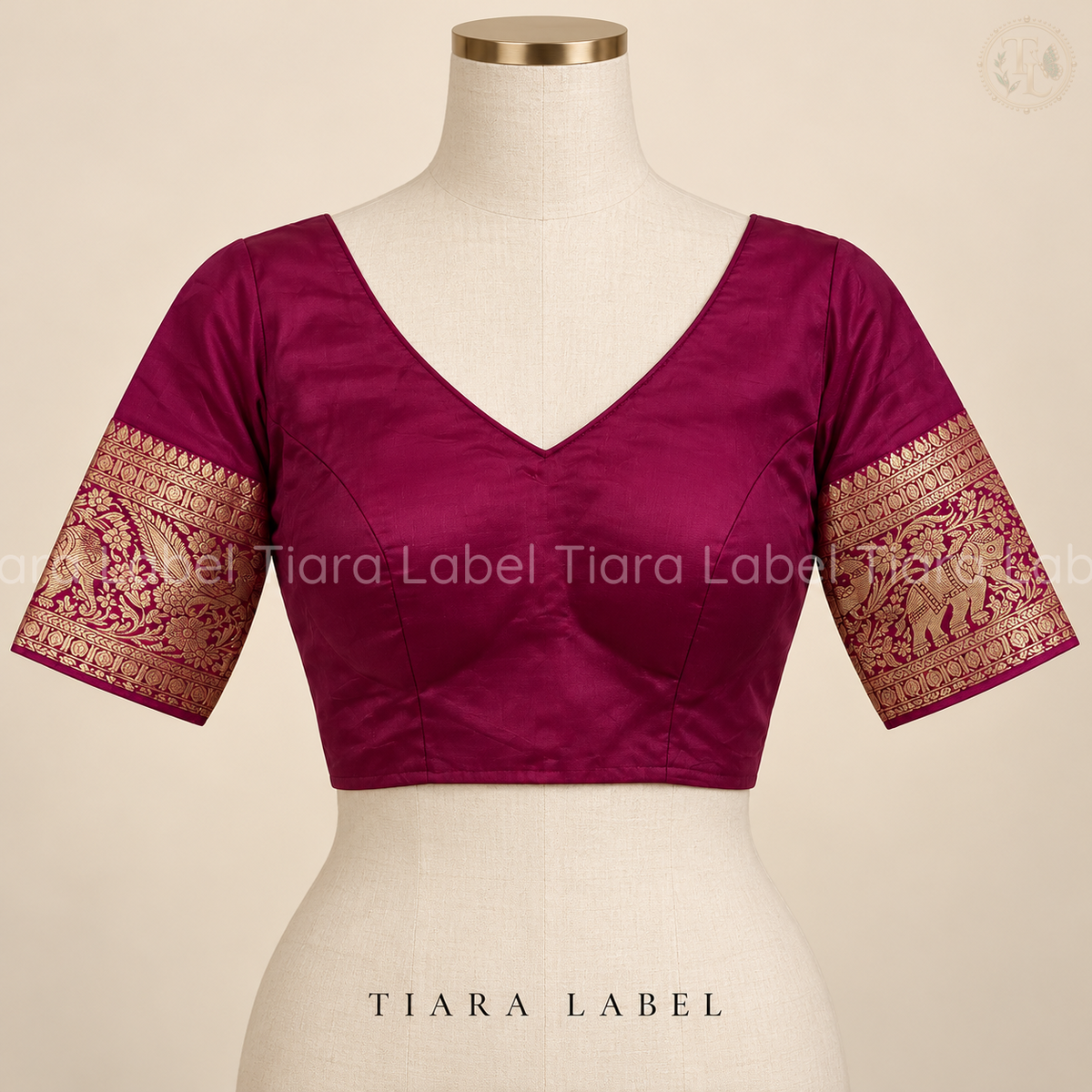 Banarasi Gold Zari Bordered Magenta Pink Raw Silk Blouse