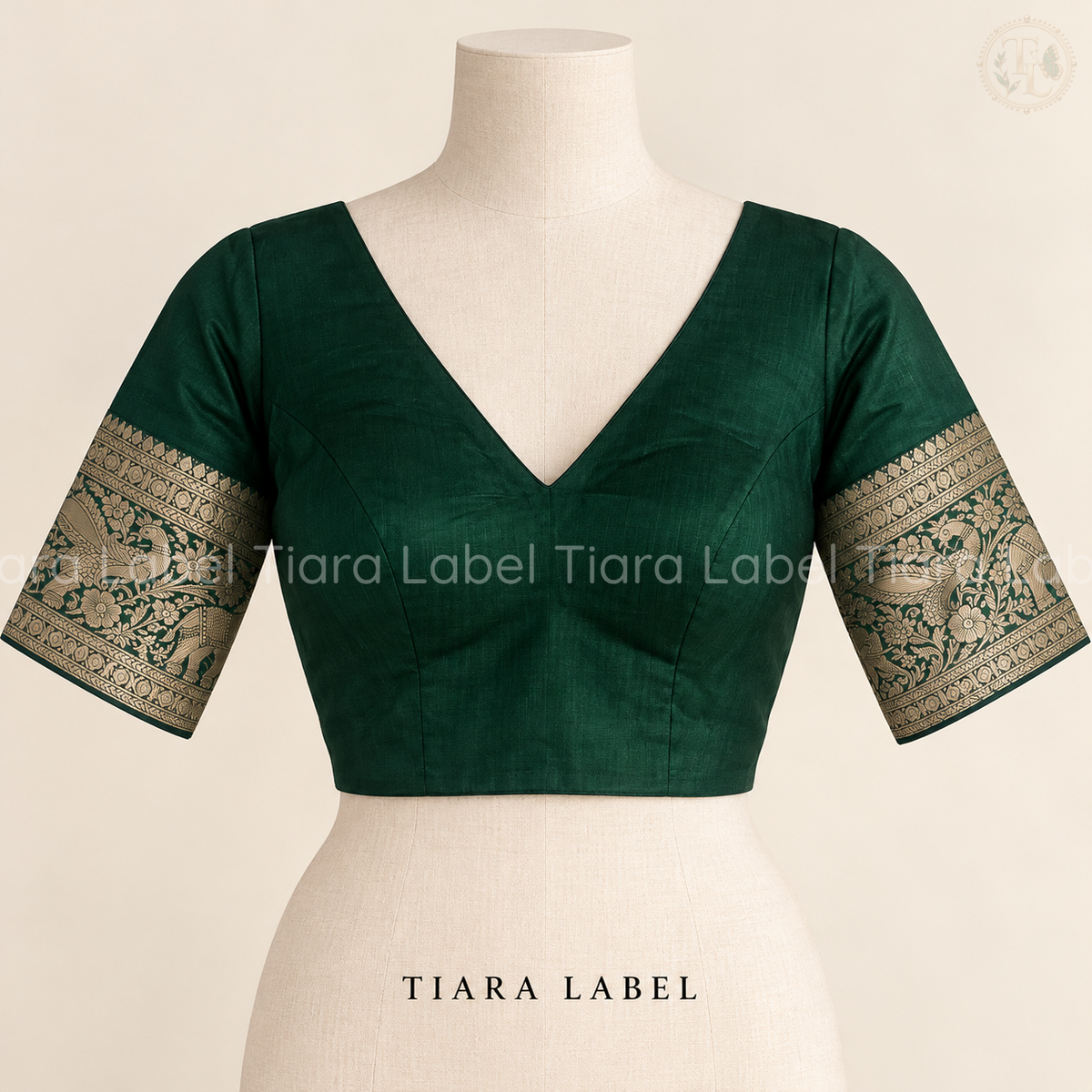Banarasi Gold Zari Bordered Emerald Green Silk Blouse
