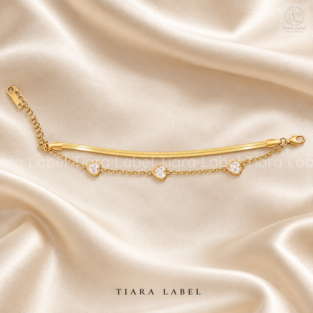 Dual-Layer Snake Chain & Crystal Heart Bracelet