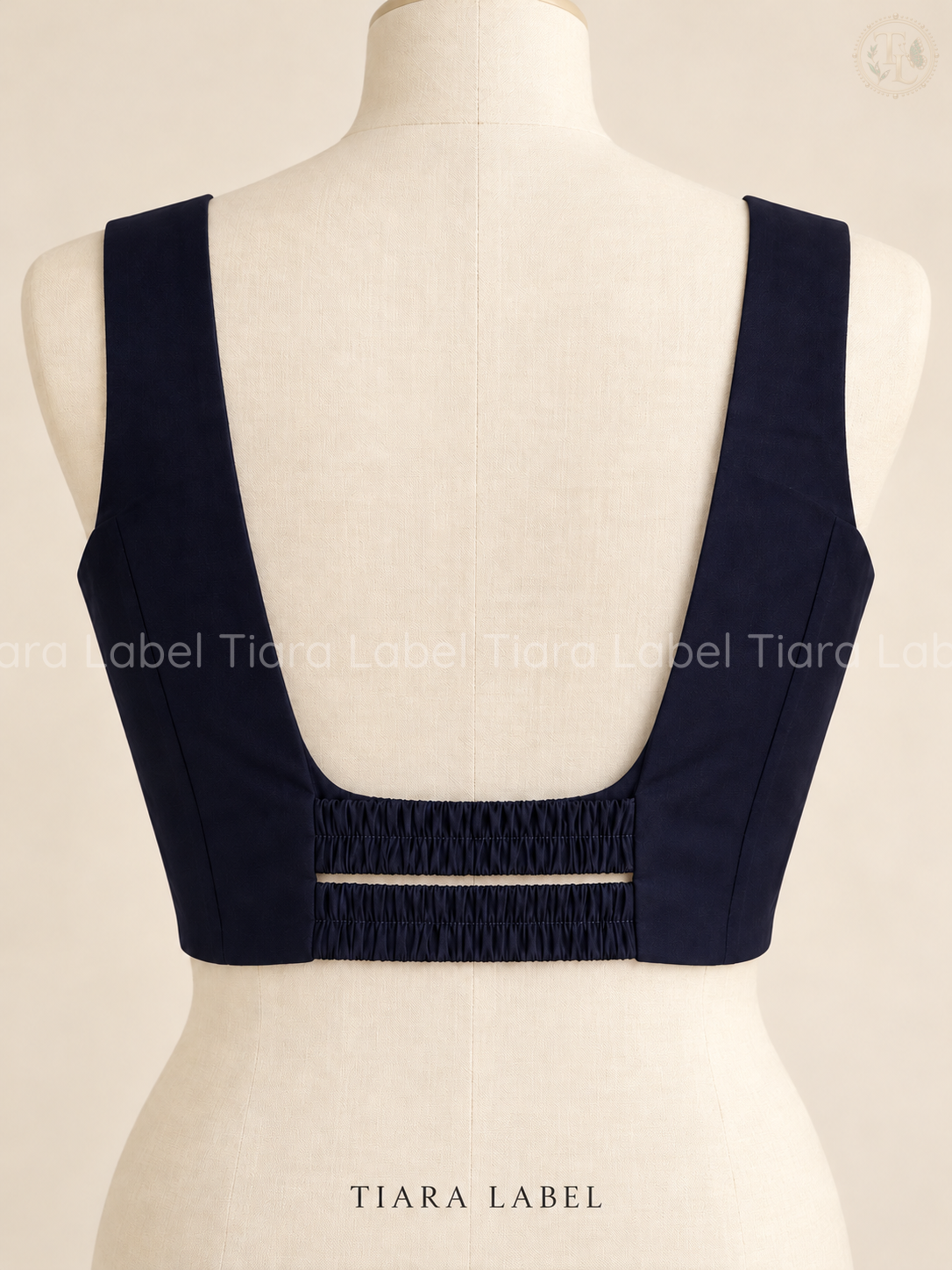 Solid Navy Blue Sleeveless Readymade Blouse