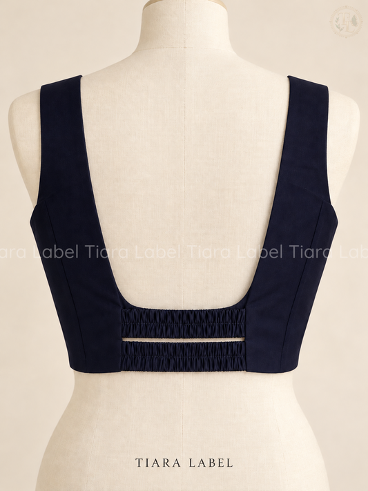 Solid Navy Blue Sleeveless Readymade Blouse