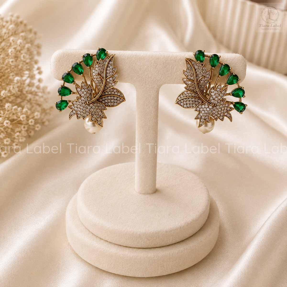 Emerald Green Floral studs Earrings