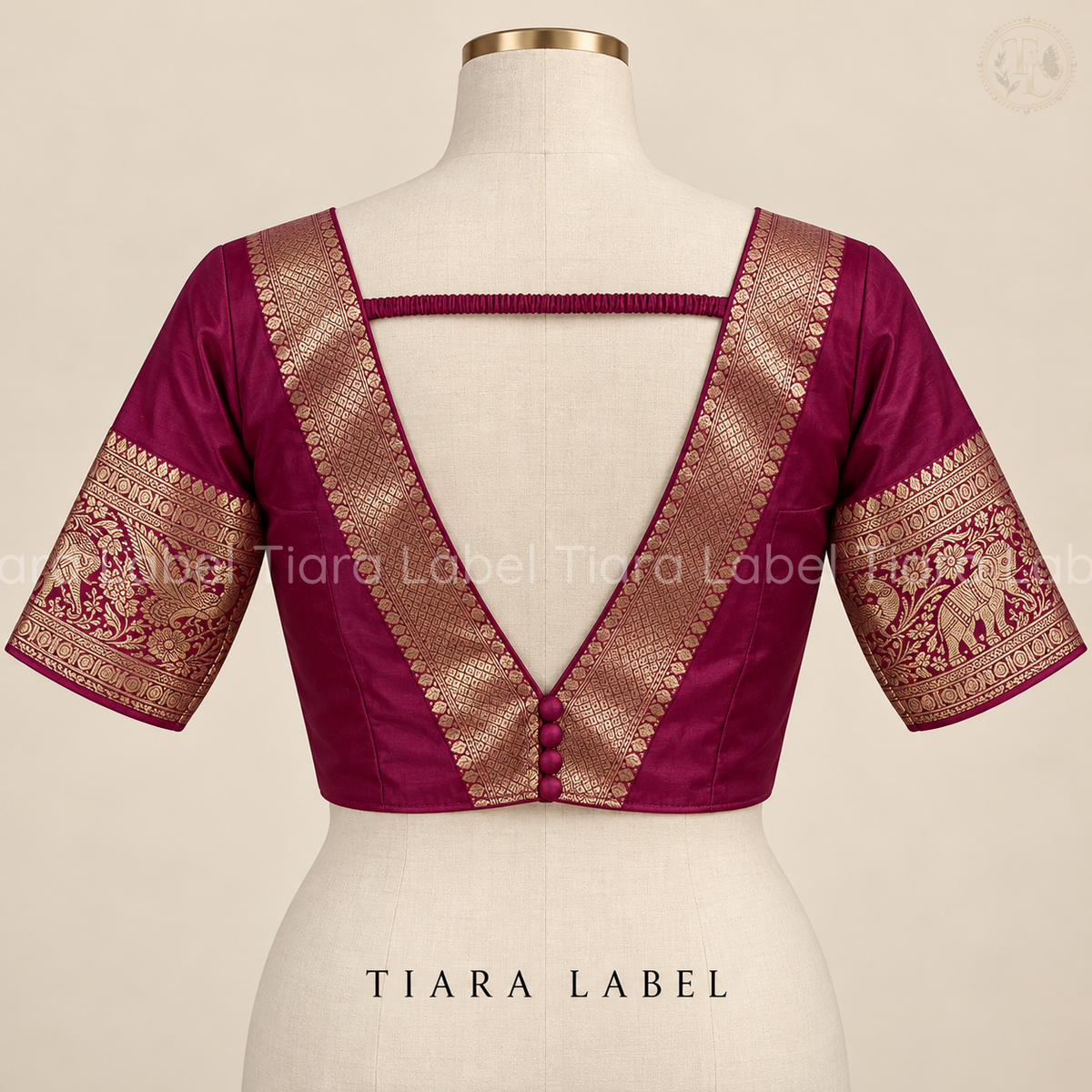 Banarasi Gold Zari Bordered Magenta Pink Raw Silk Blouse