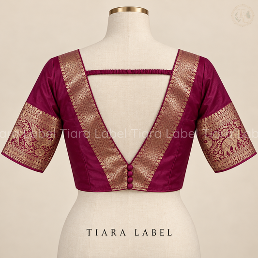 Banarasi Gold Zari Bordered Magenta Pink Raw Silk Blouse