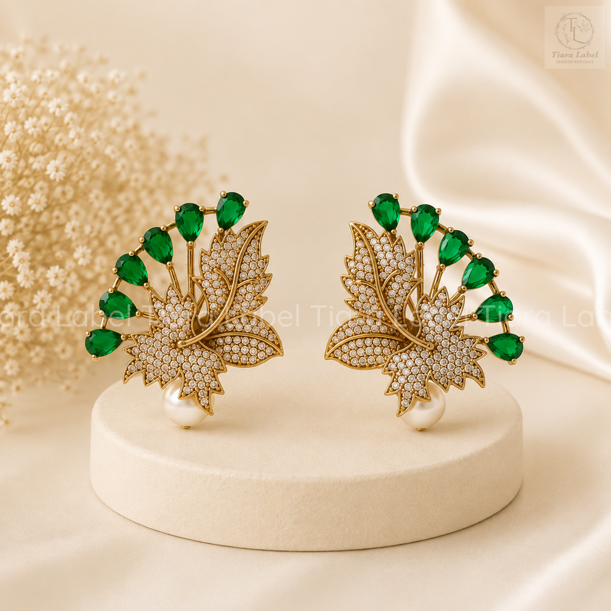 Emerald Green Floral studs Earrings