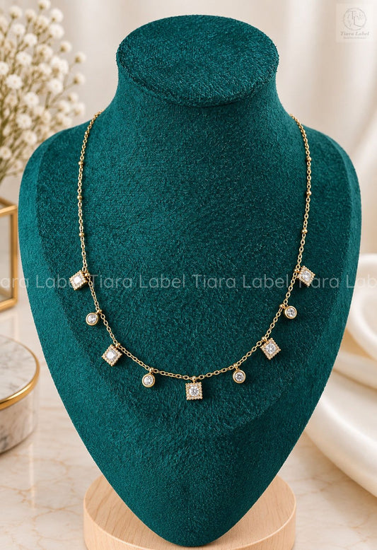 Crystal Station Charm Anti-Tarnish Necklace