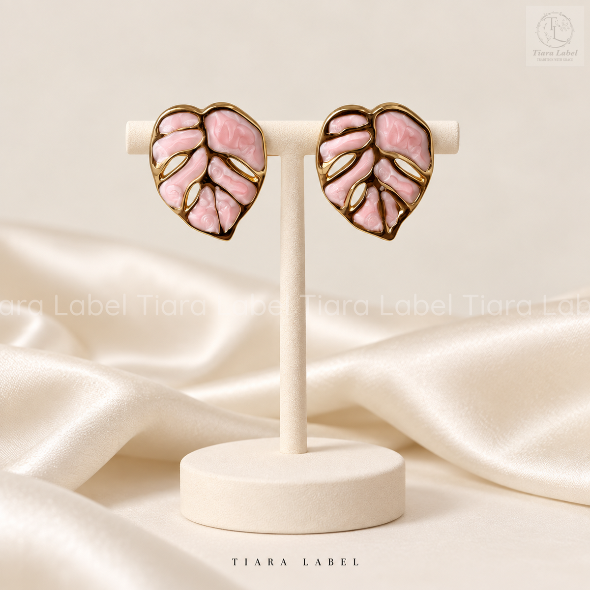 Enamel Monstera Leaf Stud Earrings