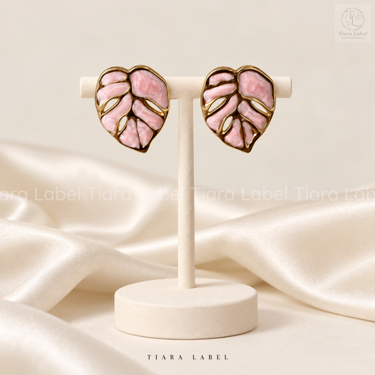 Enamel Monstera Leaf Stud Earrings