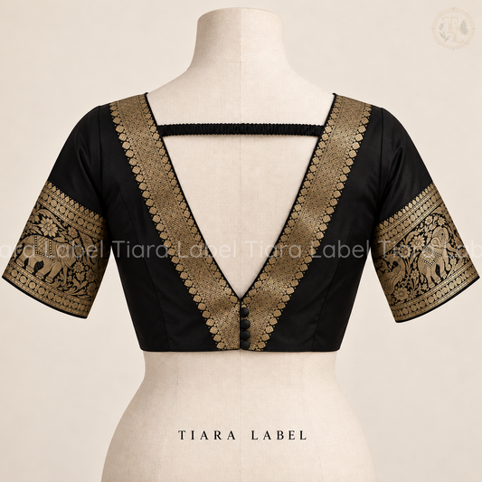 Banarasi Gold Zari Bordered Black Silk Blouse