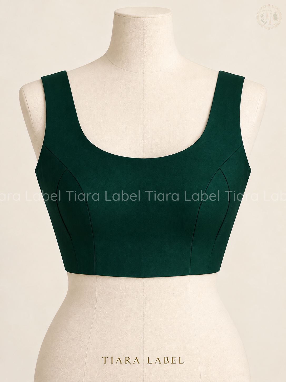 Solid Emerald Green Sleeveless Readymade Blouse