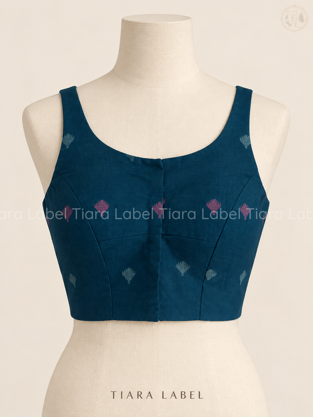 Woven Tribal Motif Sleeveless Teal Blouse