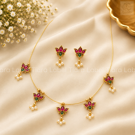 Lotus Invisible Chain Necklace & Earrings Set