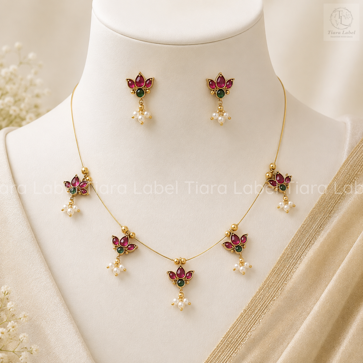 Lotus Invisible Chain Necklace & Earrings Set
