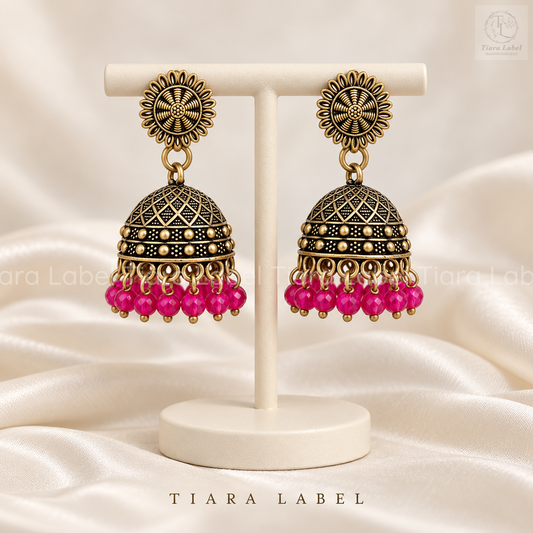 Oxidised Earri Antique Gold Dome Jhumka Earrings