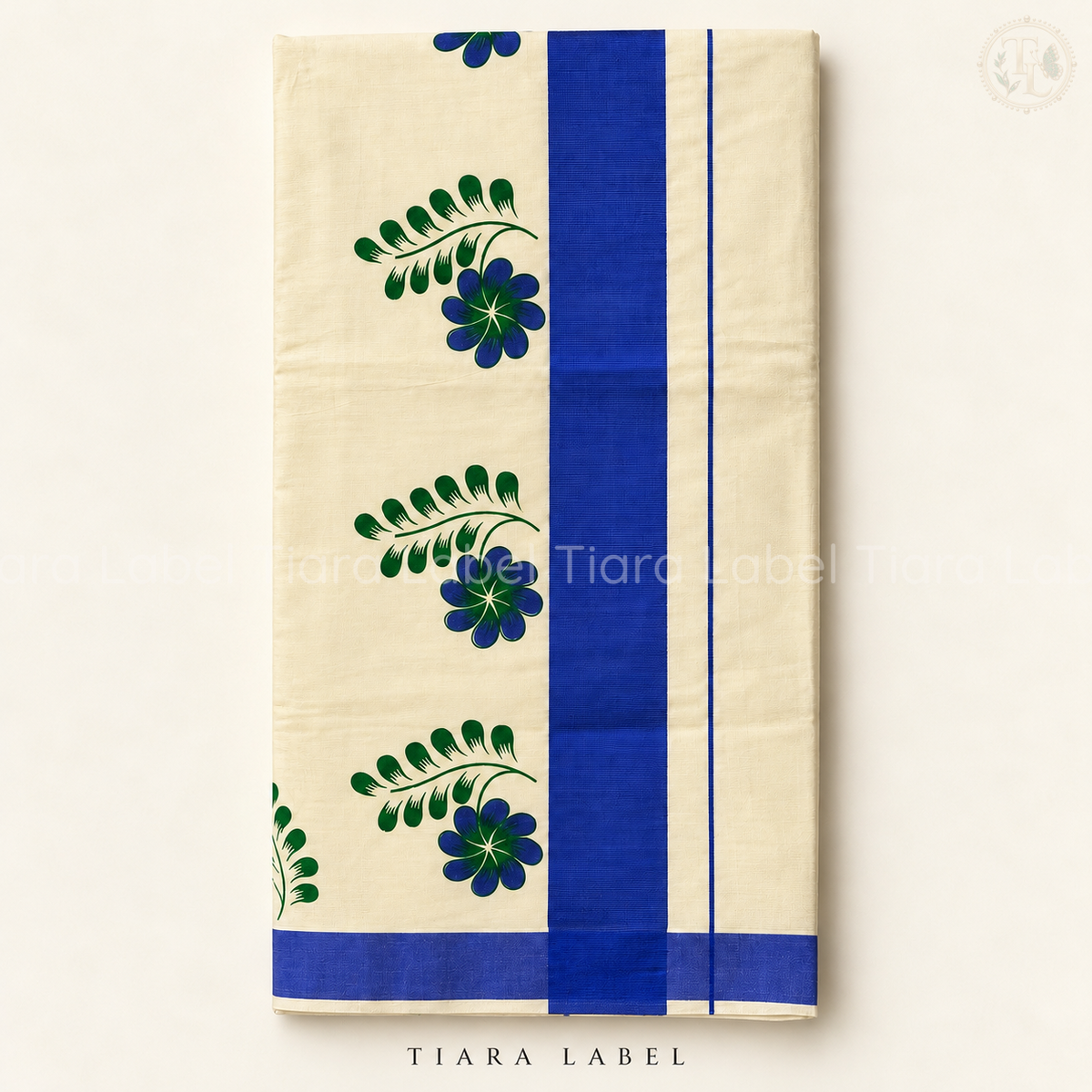 Royal Blue Floral Printed Set Mundu