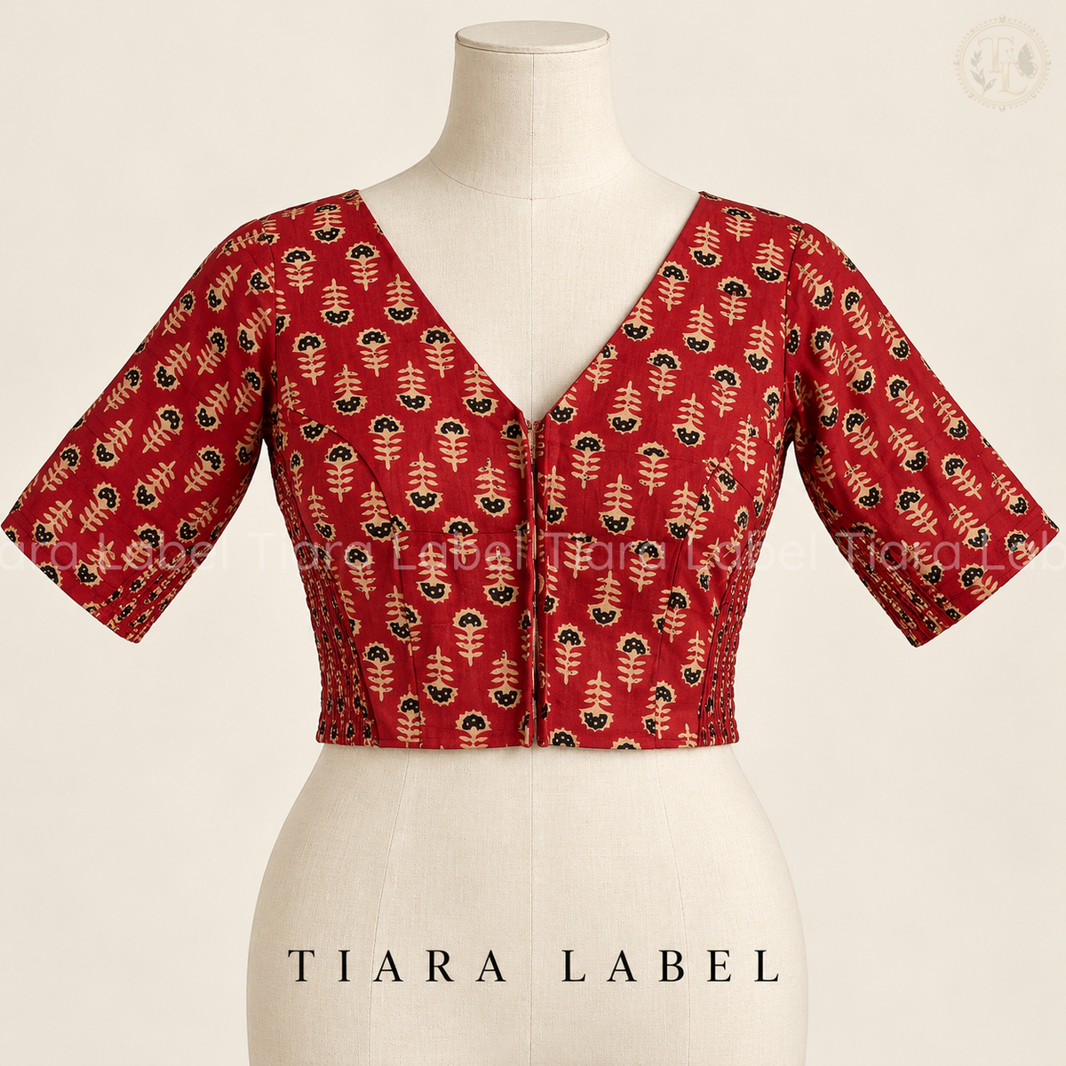 Red Floral Buti Print Flex-Fit Blouse