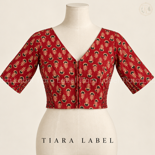 Red Floral Buti Print Flex-Fit Blouse