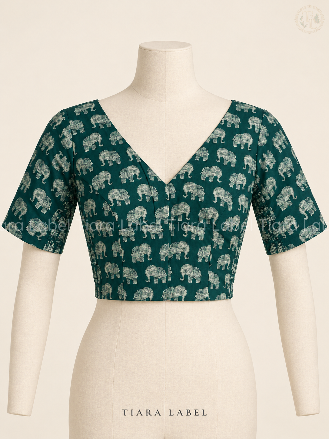 Green Elephant Print Flex-Fit Blouse
