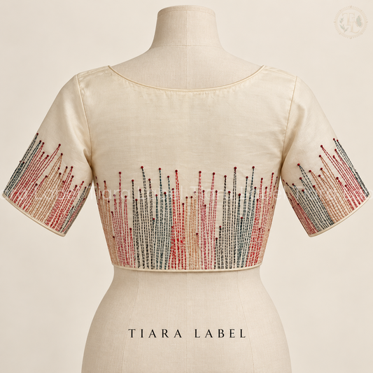 Cream Linear Embroidered Readymade Blouse
