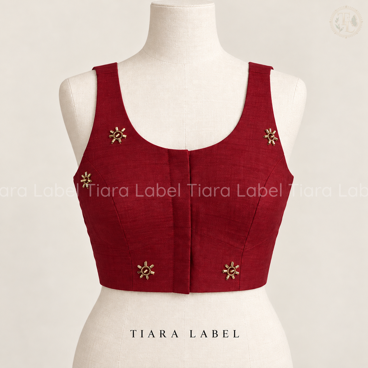 Zardozi Bead Embroidered Maroon Sleeveless Silk Cotton Blouse