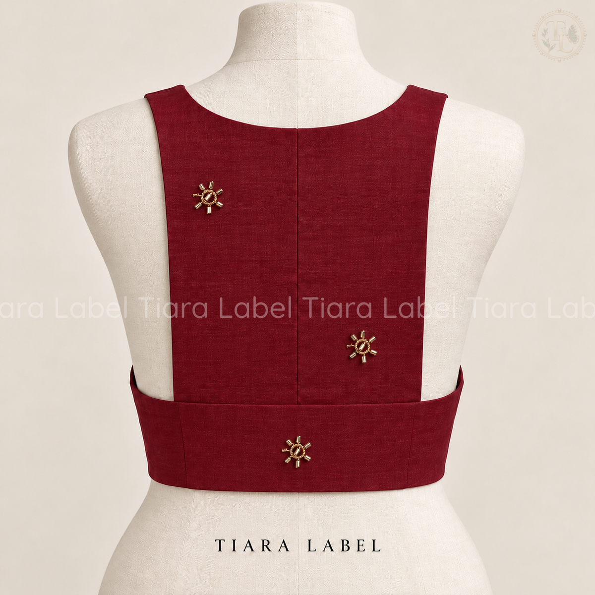 Zardozi Bead Embroidered Maroon Sleeveless Silk Cotton Blouse