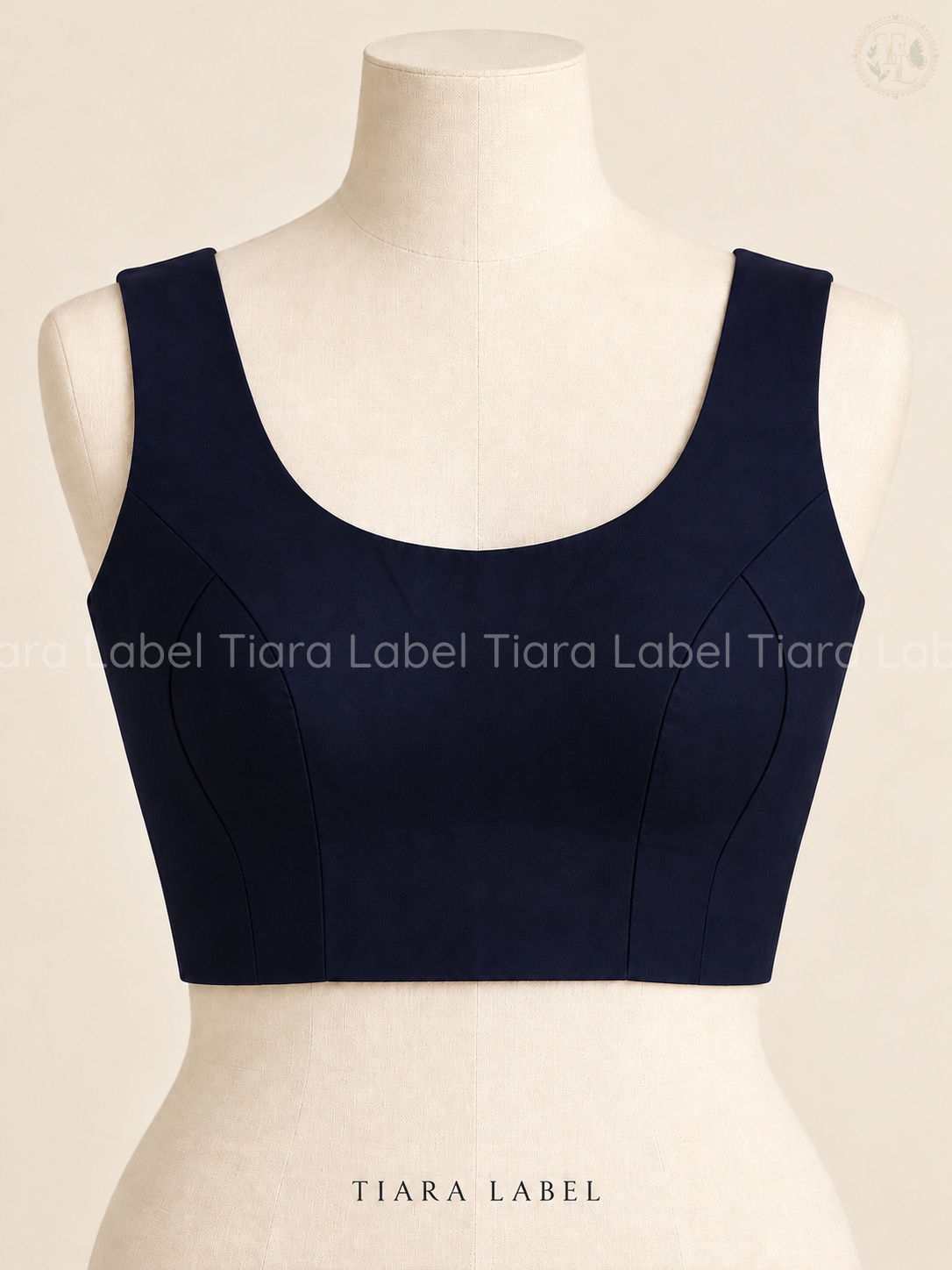 Solid Navy Blue Sleeveless Readymade Blouse