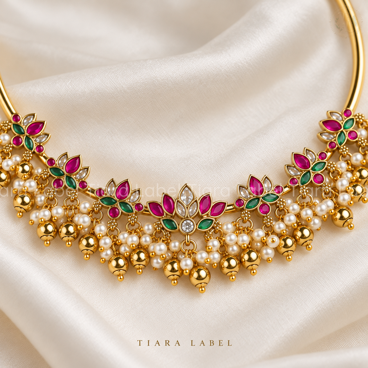 Temple Lotus Hasli Necklace & Jhumka Set