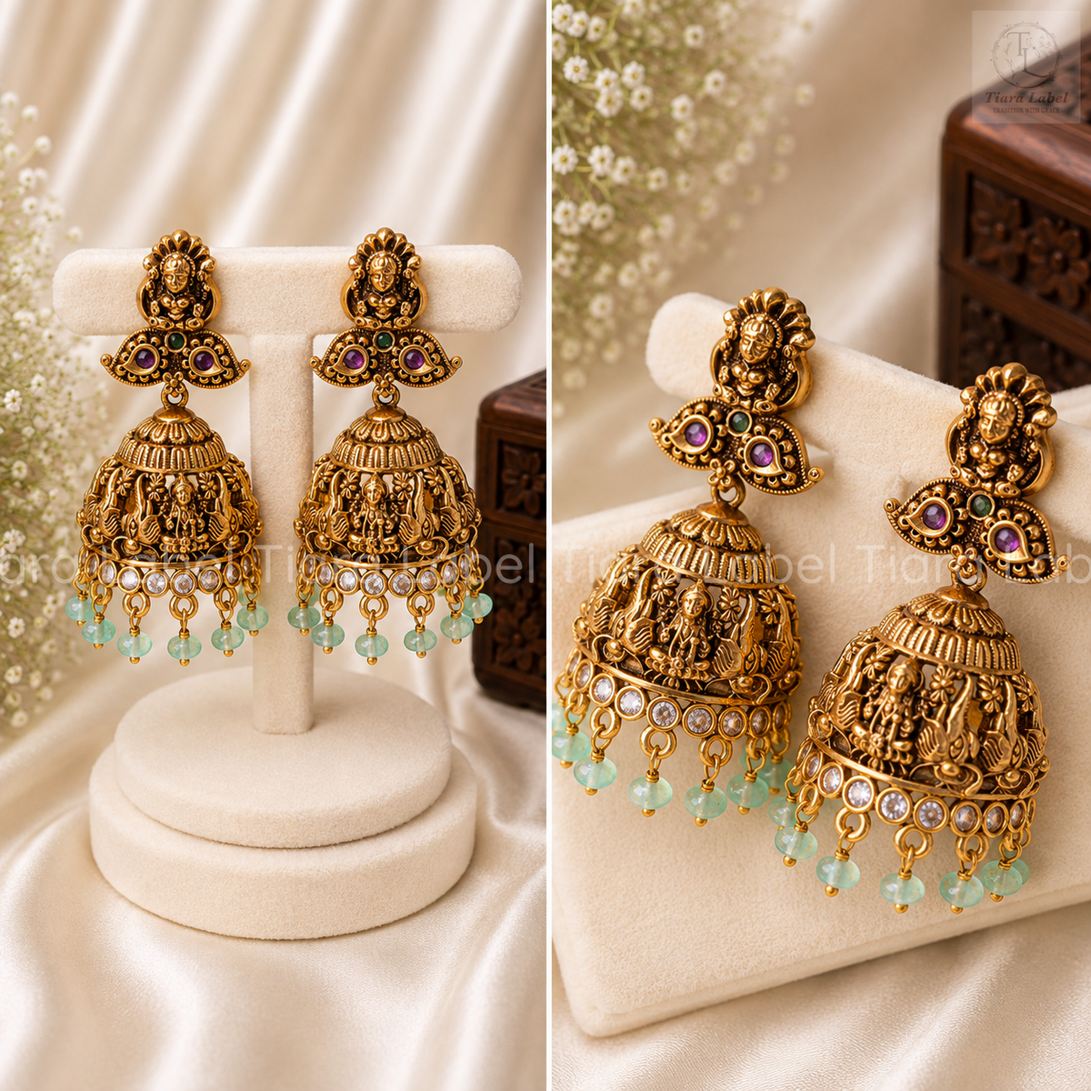Antique Gold Lakshmi Temple Jhumka Earrings