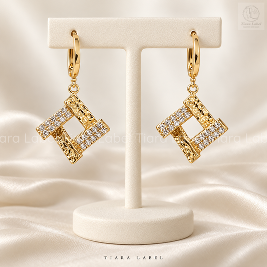 Golden Geometry Anti-Tarnish Drop Earrings